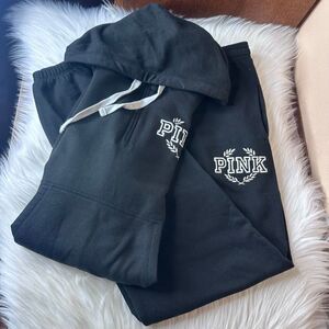 PINK Victorias Secret Black Embroidered Sweat Suit Set Size S/M